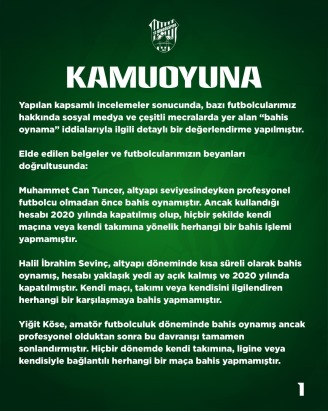 12 Bingölspor: Futbolcularımız, kendi maçlarına bahis yapmamıştır