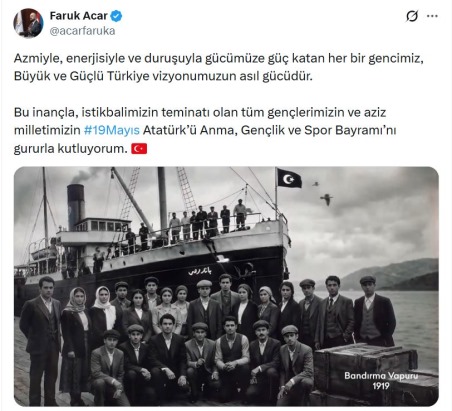 AK Parti'li Acar'dan '19 Mayıs' mesajı