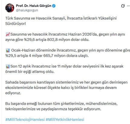 Haluk Görgün: Savunma ve havacılık ihracatımız 803 milyon dolar oldu