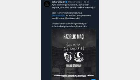 Sakaryaspor-Kocaelispor hazrlk maç gelirlerini depremzedelere balayacak